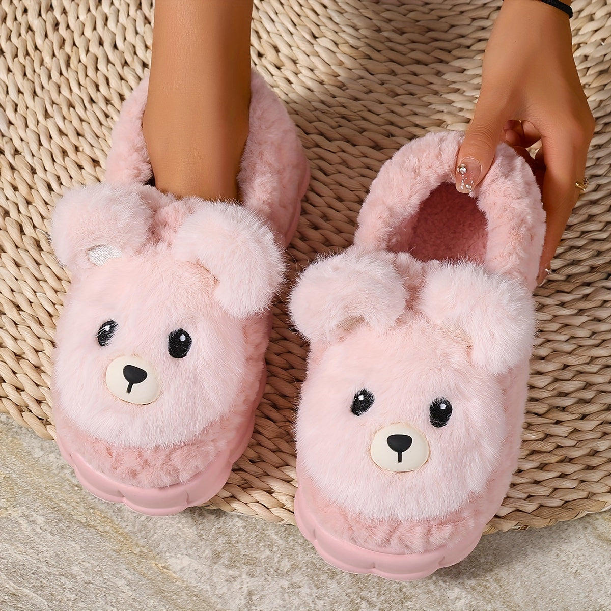 Women's Cartoon Plush Slippers with EVA Sole, Sweet Style Animal Print, All-Season Comfortable Home Slippers, Hand Washable Fabric Insole and Upper - For Women - Cozy & Cute - Perfect Gift for Birthday & Holidays